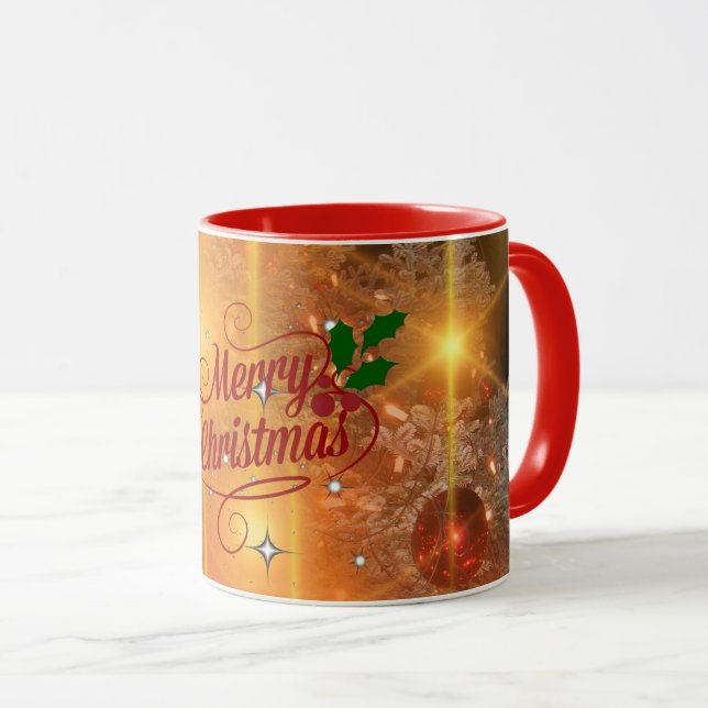 Merry Christmas, golden holiday design, Mug (Front Right)