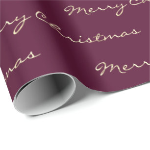 Merry Christmas Golden  Holidays Berry Marsala Wrapping Paper