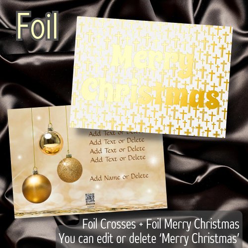 Merry Christmas golden Jesus cross elegant retro Foil Holiday Card
