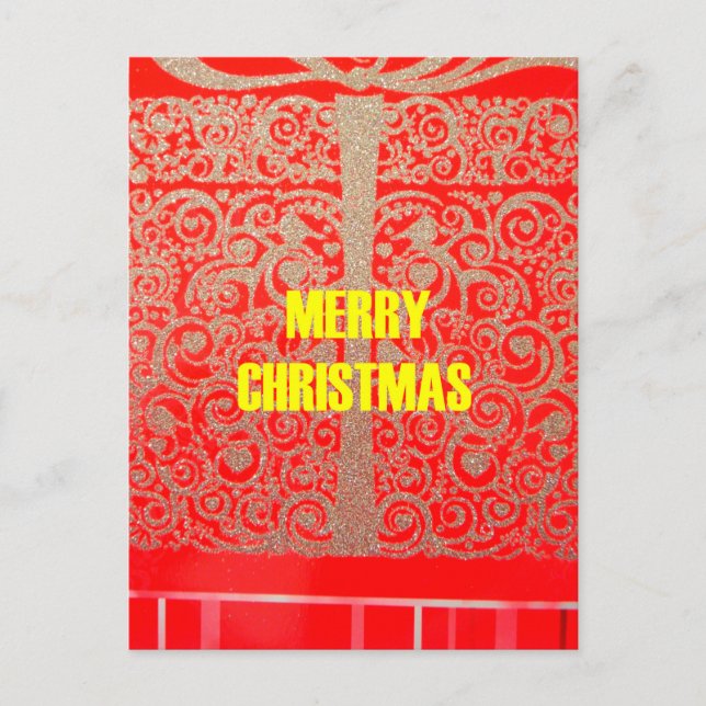 Merry Christmas Golden Red Snow Glitter Hearts Art Holiday Postcard (Front)