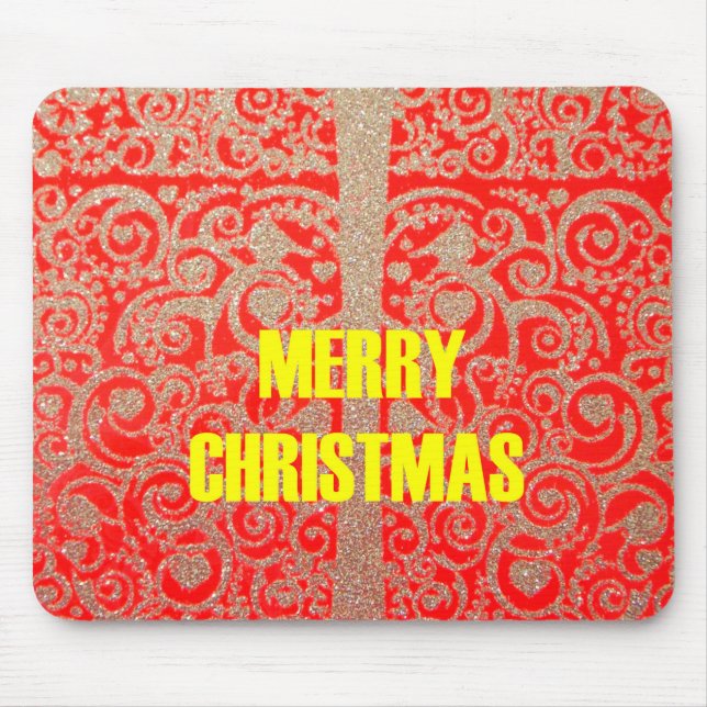 Merry Christmas Golden Red Snow Glitter Hearts Art Mouse Pad (Front)