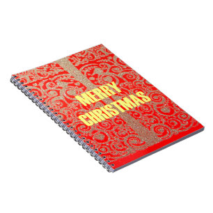 Merry Christmas Golden Red Snow Glitter Hearts Art Notebook