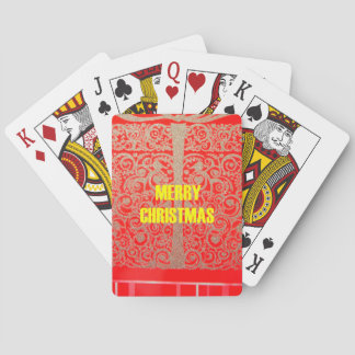Merry Christmas Golden Red Snow Glitter Hearts Art Poker Cards