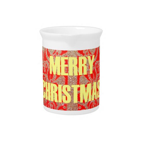 Merry Christmas Golden Red Snow Hearts Drink Pitcher