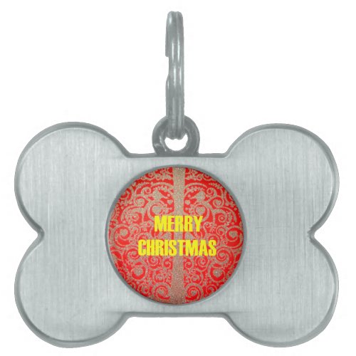 Merry Christmas Golden Red Snow Hearts Pet Name Tag