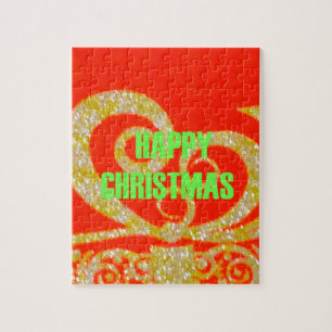 Merry Christmas Golden Red Snowflex Jigsaw Puzzle