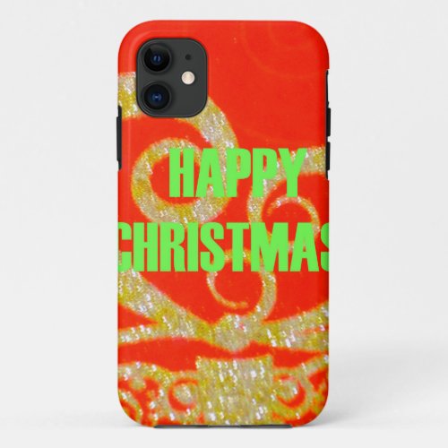 Merry Christmas Golden Red Snowflexjpg iPhone 11 Case