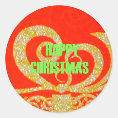 Merry Christmas Golden Red Snowflexjpg Classic Round Sticker