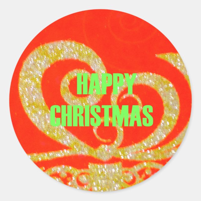 Merry Christmas Golden Red Snowflex.jpg Classic Round Sticker (Front)