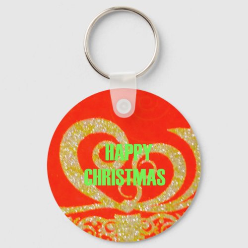 Merry Christmas Golden Red Snowflexjpg Keychain