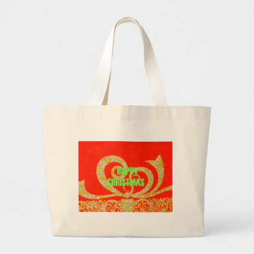 Merry Christmas Golden Red Snowflexjpg Large Tote Bag