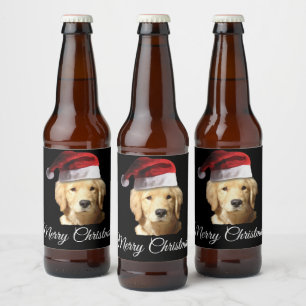 Merry Christmas Golden Retriever Beer Bottle Label
