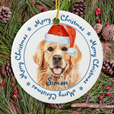 Merry Christmas Golden Retriever Cute Santa Dog Ce Ceramic Ornament at Zazzle