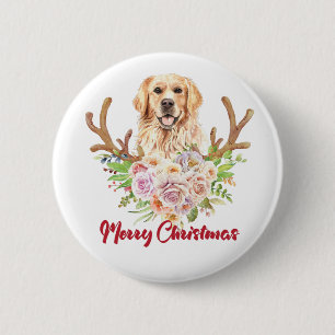 Merry Christmas Golden Retriever Dog Pet Button
