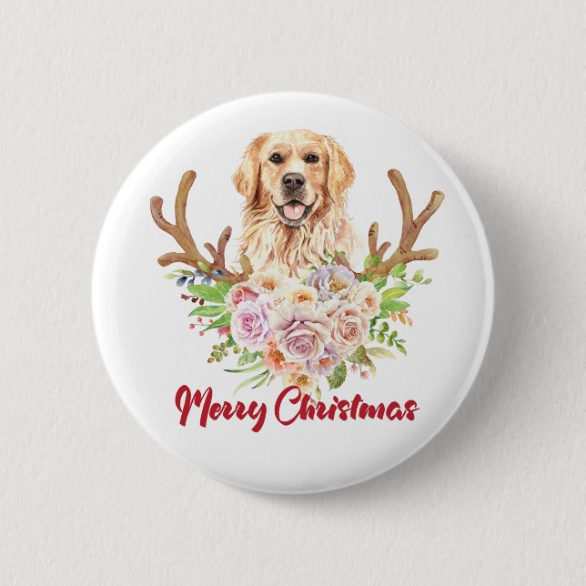 Merry Christmas Golden Retriever Dog Pet Button (Front)