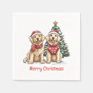 Merry Christmas Golden Retriever Dogs Napkins