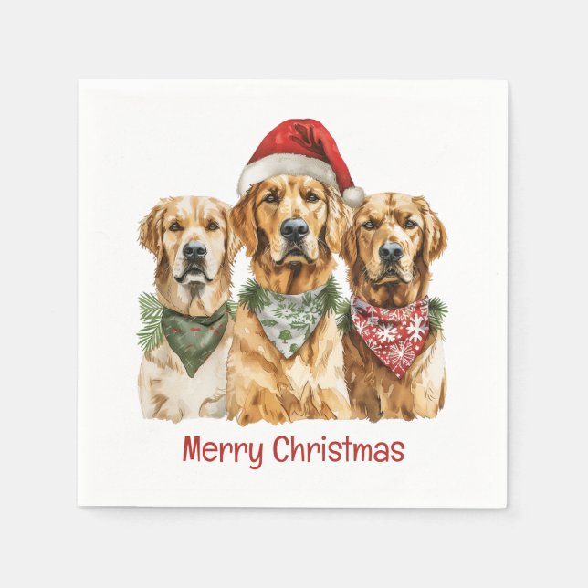 Merry Christmas Golden Retriever Dogs Napkins (Front)