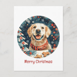 Merry Christmas Golden Retriever Dogs Postcard