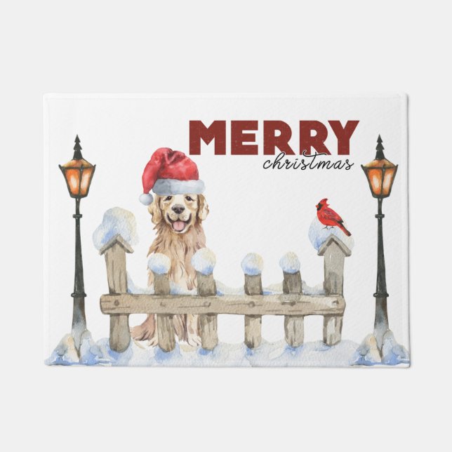 Merry Christmas Golden Retriever  Doormat (Front)