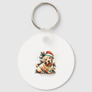Merry Christmas Golden Retriever Puppy Keychain
