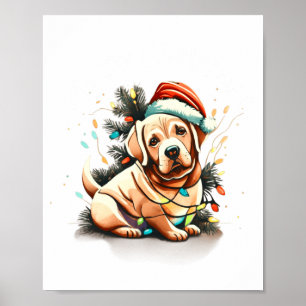 Merry Christmas Golden Retriever Puppy Poster