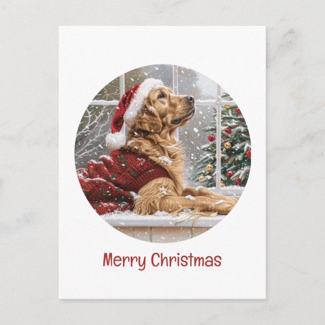 Merry Christmas Golden Retriever Santa Dog Holiday Postcard (Front)