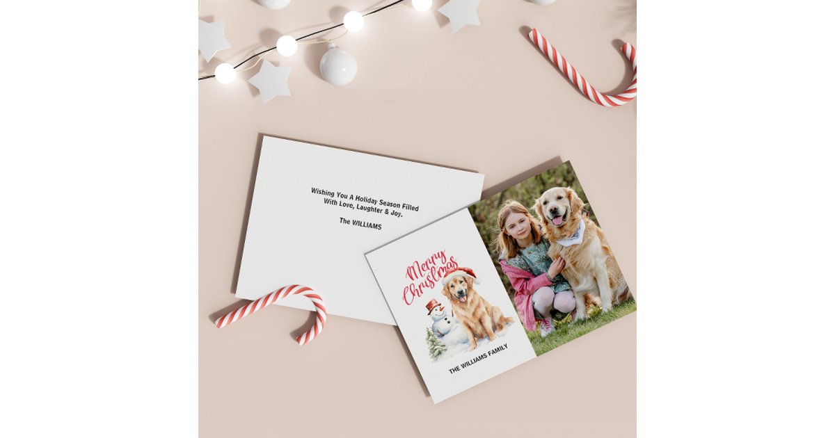 MERRY CHRISTMAS GOLDEN RETRIEVER SINGLE PHOTO HOLIDAY CARD | Zazzle