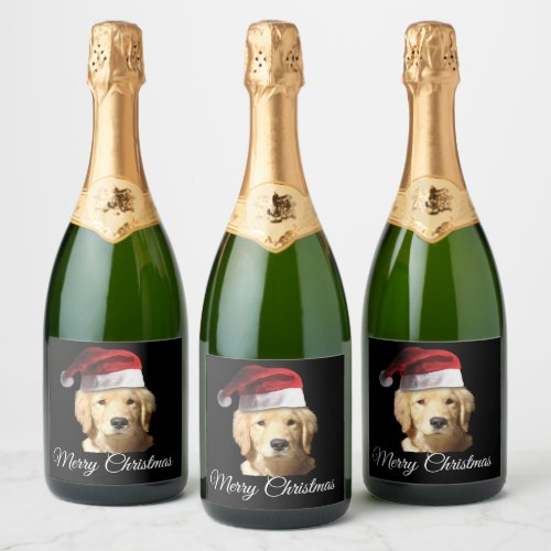 Merry Christmas Golden Retriever Sparkling Wine Label