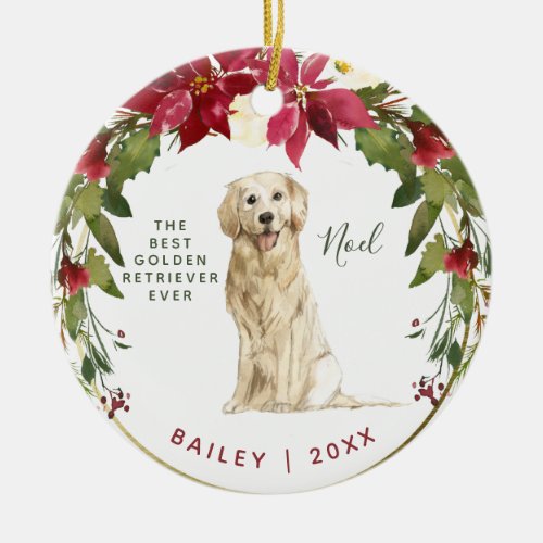 Merry Christmas Golden Retriever  Your Dogs Photo Ceramic Ornament