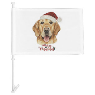 Merry Christmas Golden Retriver dog Car Flag