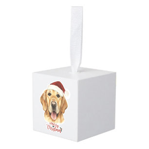 Merry Christmas Golden Retriver dog Cube Ornament