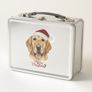 Merry Christmas Golden Retriver dog   Metal Lunch Box