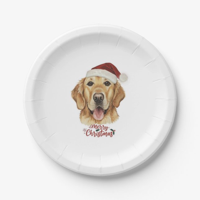 Merry Christmas Golden Retriver dog   Paper Plates (Front)