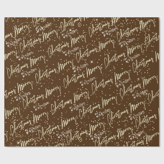 Merry Christmas Golden Script From Name Brown  Wrapping Paper (Flat)