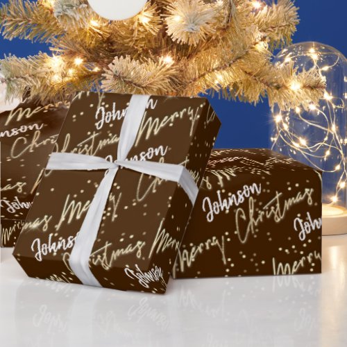 Merry Christmas Golden Script From Name Chocolate  Wrapping Paper