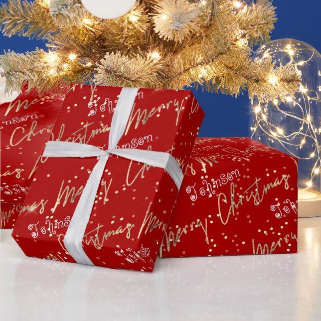 Merry Christmas Golden Script From Name Winter  Wrapping Paper (Holidays)