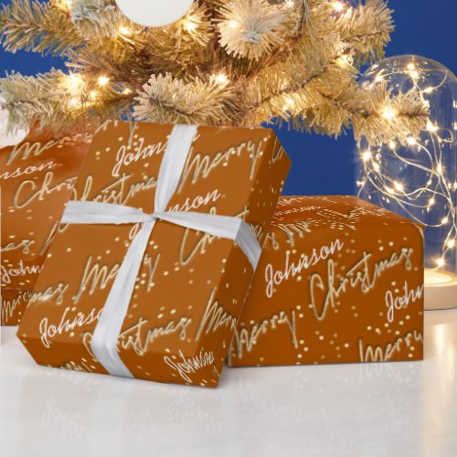 Merry Christmas Golden Script Name Honey Bronze Wrapping Paper