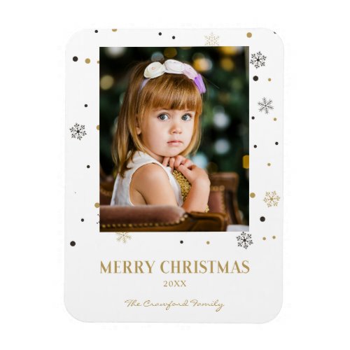 Merry Christmas Golden Snowflakes Family Photo Magnet