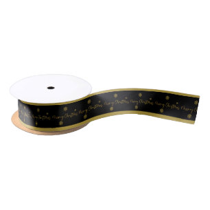 Merry Christmas Golden Snowflakes Satin Ribbon