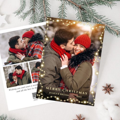 Merry Christmas Golden Sparkle 4 PHOTO Greeting Holiday Card