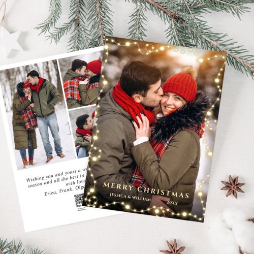 Merry Christmas Golden Sparkle 4 PHOTO Greeting Holiday Card