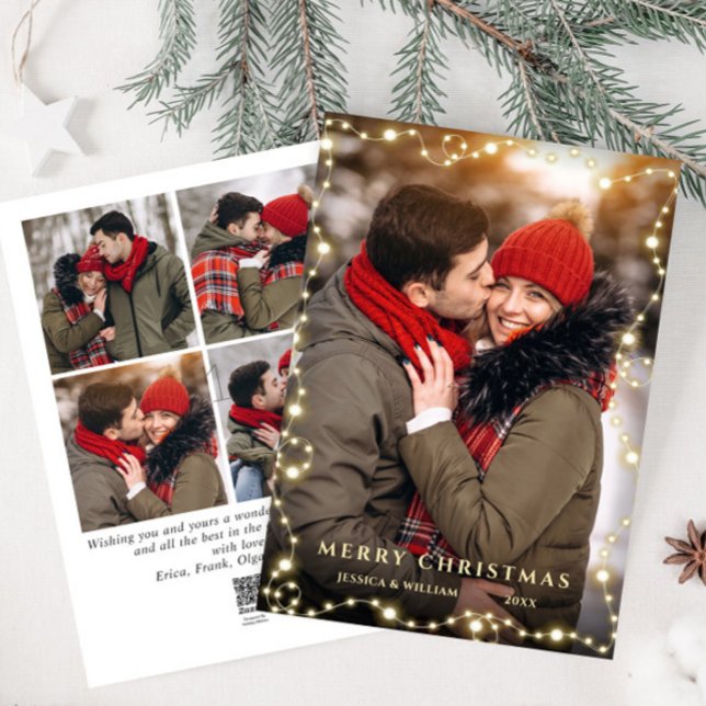 Merry Christmas Golden Sparkle 5 PHOTO Greeting Holiday Card (Creator Uploaded)