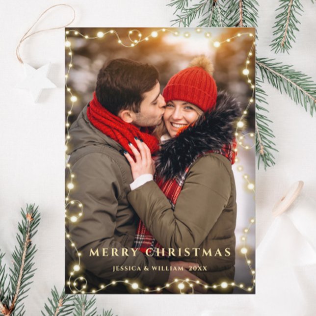 Merry Christmas Golden Sparkle PHOTO Greeting Holiday Card (Creator Uploaded)