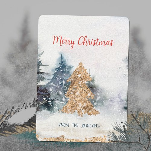  Merry Christmas Golden Tree Holiday Card