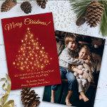 Merry Christmas! Golden Tree Photo on Back Red Holiday Card<br><div class="desc">This beautiful Christmas card features a design that is simple, stylish, sophisticated, and classy, with a stylized Christmas tree made of golden stars and lights on a deep lush marbled red background. The caption reads: Merry Christmas! There is space for a short greeting and your signature. The back has your...</div>