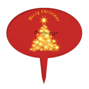 Merry Christmas Golden Tree Thunder_Cove Cake Topper