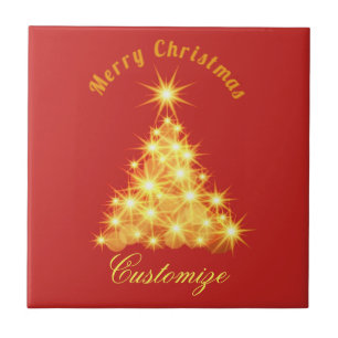 Merry Christmas Golden Tree Thunder_Cove Ceramic Tile