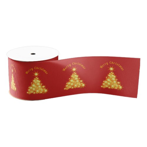 Merry Christmas Golden Tree Thunder_Cove Grosgrain Ribbon