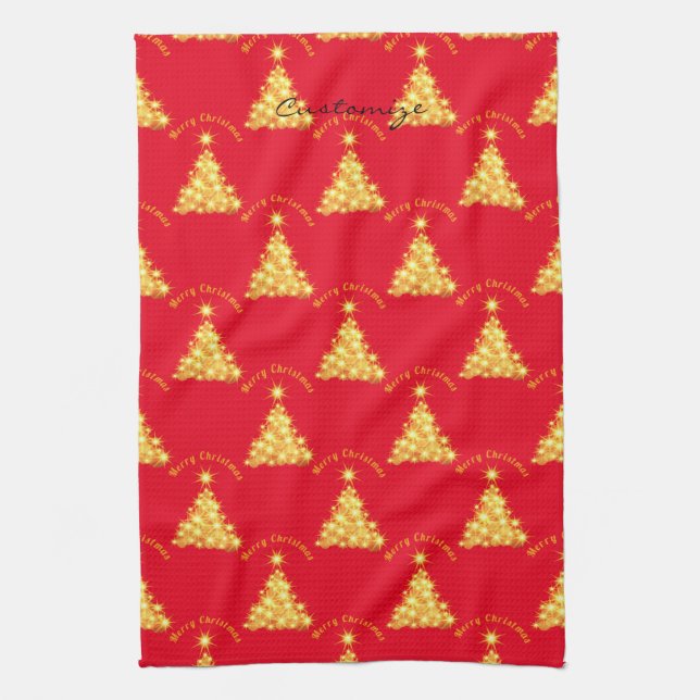Merry Christmas Golden Tree Thunder_Cove Kitchen Towel (Vertical)