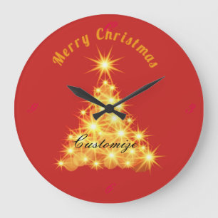 Merry Christmas Golden Tree Thunder_Cove Large Clock